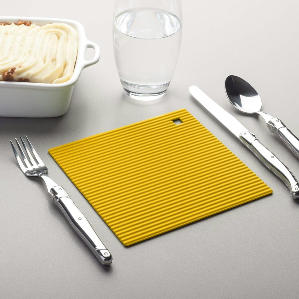 image 1 of Zeal Silicone Square Hot Mat Trivet, Worktop Protector, 18cm, Mustard