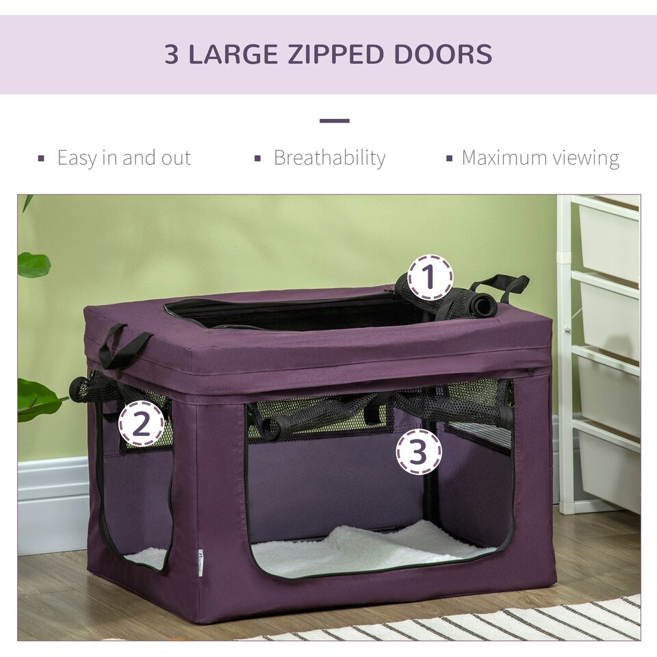 image 1 of PawHut 48.5cm Soft Side Pet Carrier w/ Cushion, for Miniature Dogs - Purple