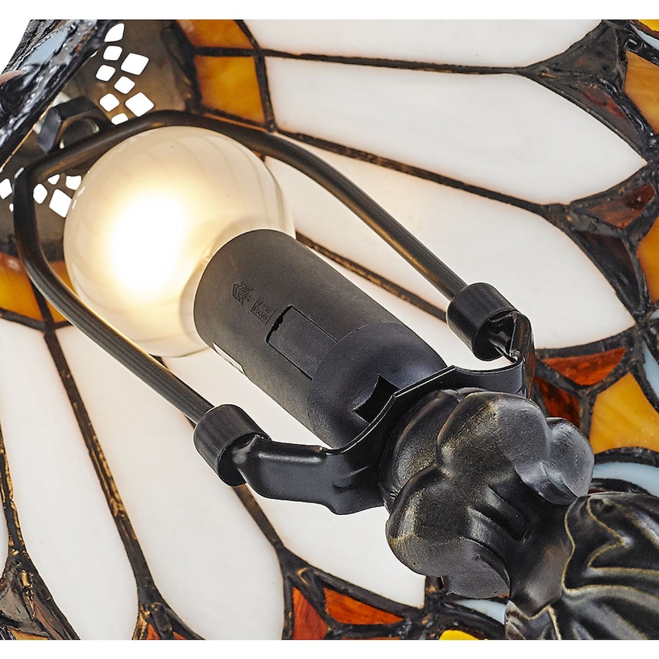 image 1 of Art Deco Tiffany Glass Table Lamp with Amber Shade | Orange | Amber | 1