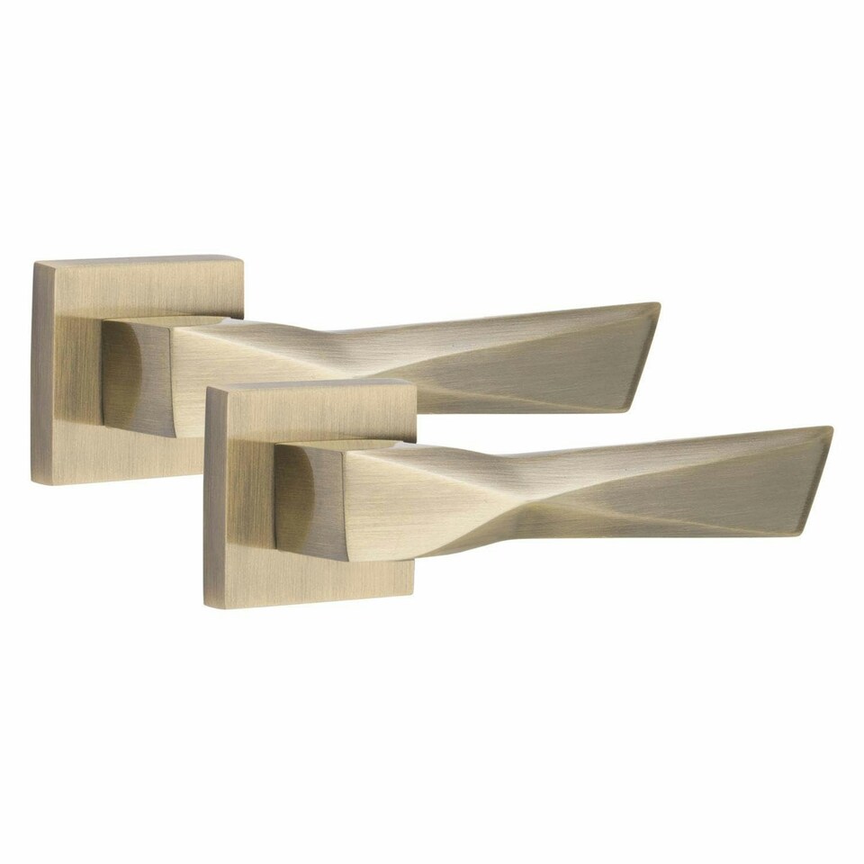 image 1 of Golden Grace 4 Pairs Modern Aura Design Premium Door Handles on Square Rose in Antique Brass Finish Gold