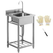 HOMCOM Stainless Steel Utility Sink with Cold and Hot Water Pipe Silver Tone