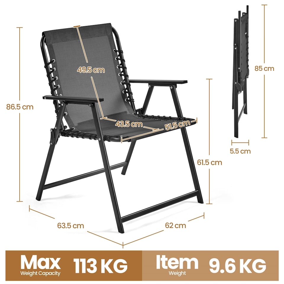 image 1 of Yaheetech Set of 2 Outdoor Texteline Folding Dining Chairs with Backrest-Dark Grey | Grey | Dark Grey | One Size | 1