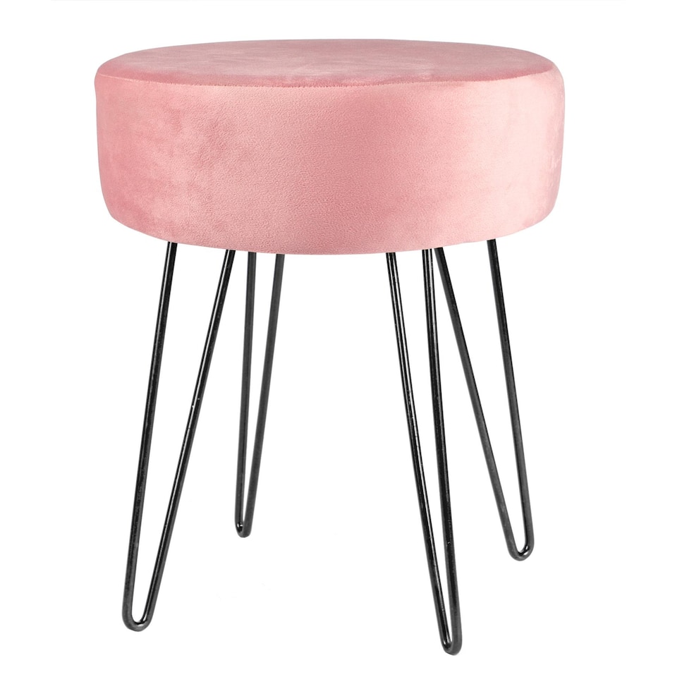 image 1 of Harbour Housewares Round Velvet Footstool - Pink/Black | Pink | Pink/Black