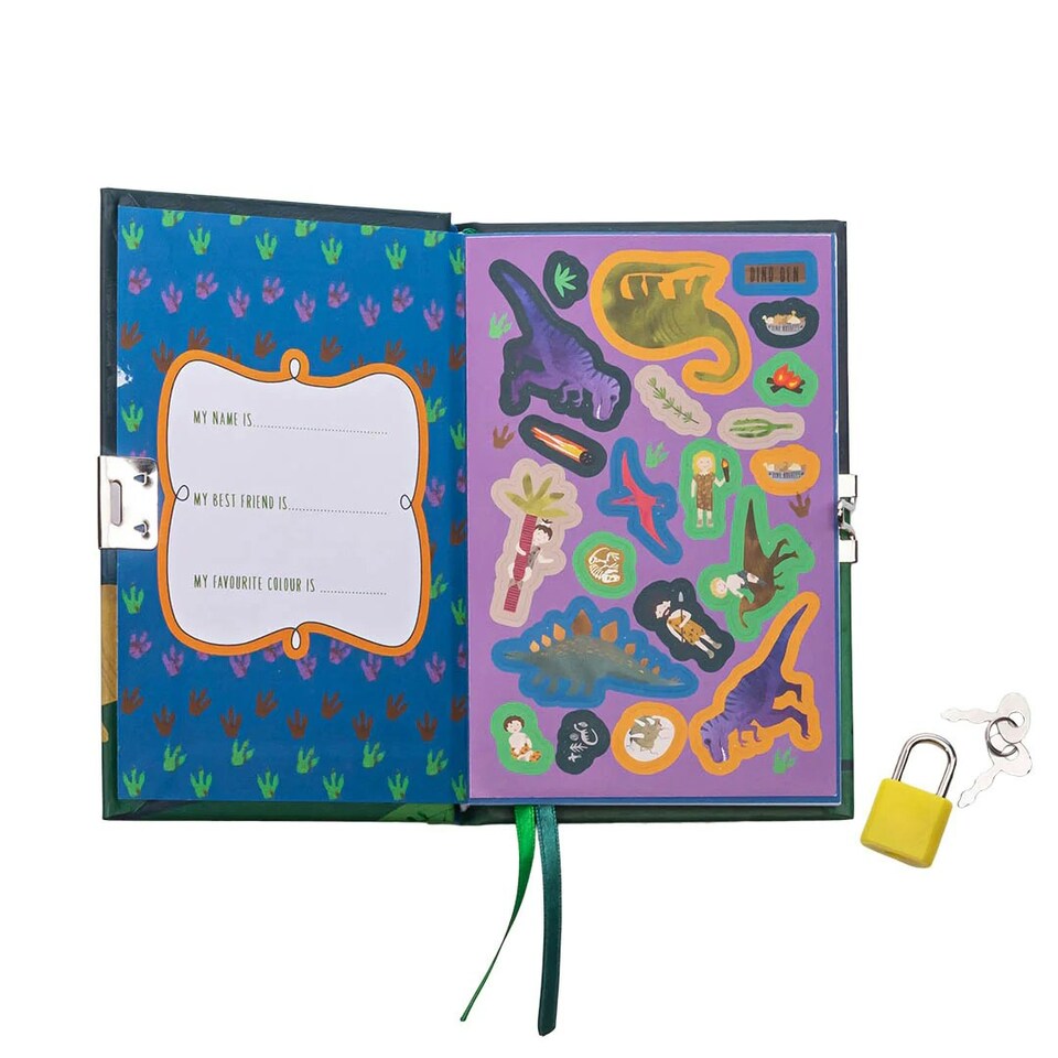 image 1 of Floss & Rock Children's Lockable Secret Diary Notebook - Dinosaur