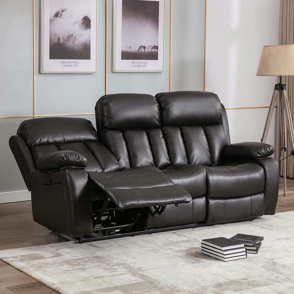 image 1 of Chester 3 Seater Electric High Back Bonded Leather Recliner Sofa (Brown)