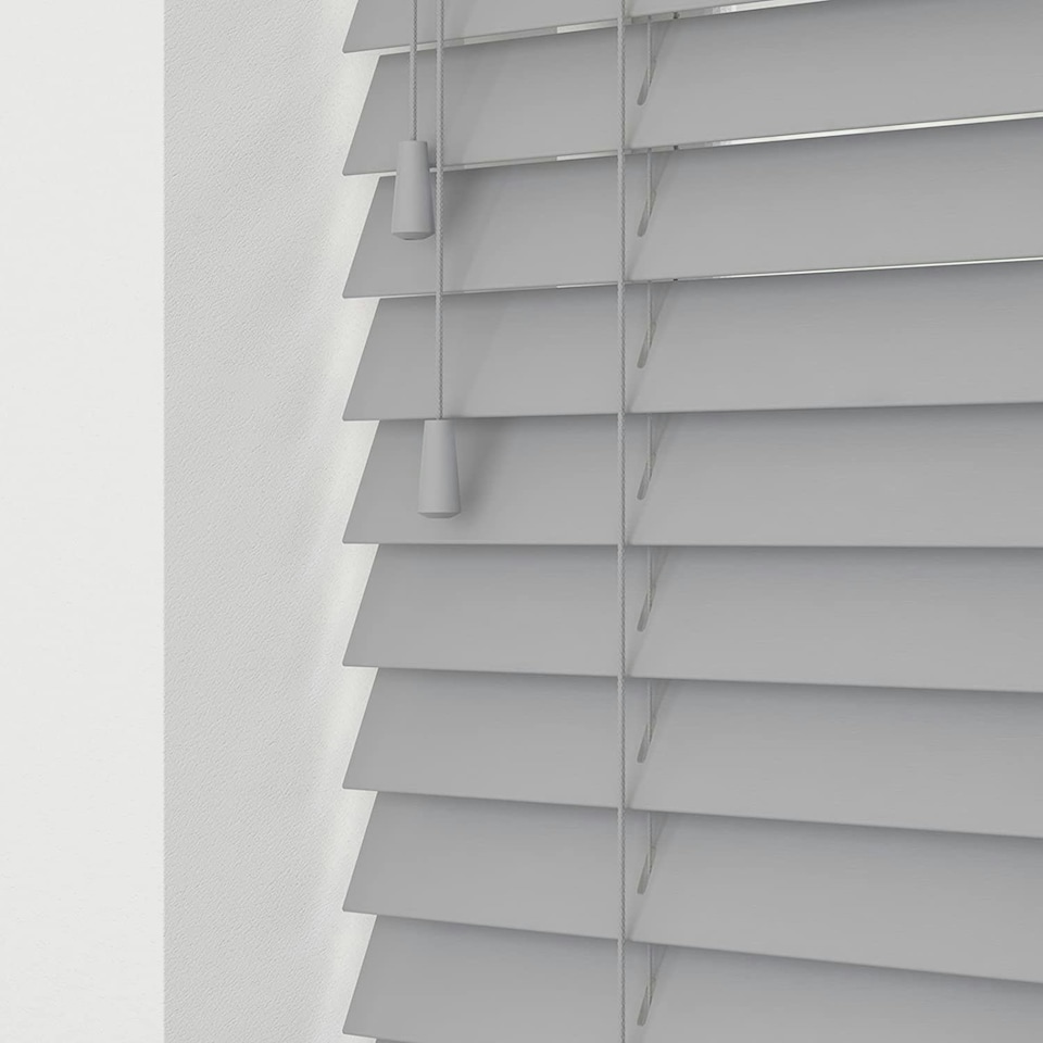 image 1 of 195cm Pebble Grey Wooden Venetian Blinds With Strings (130cm drop) | Grey | Grey