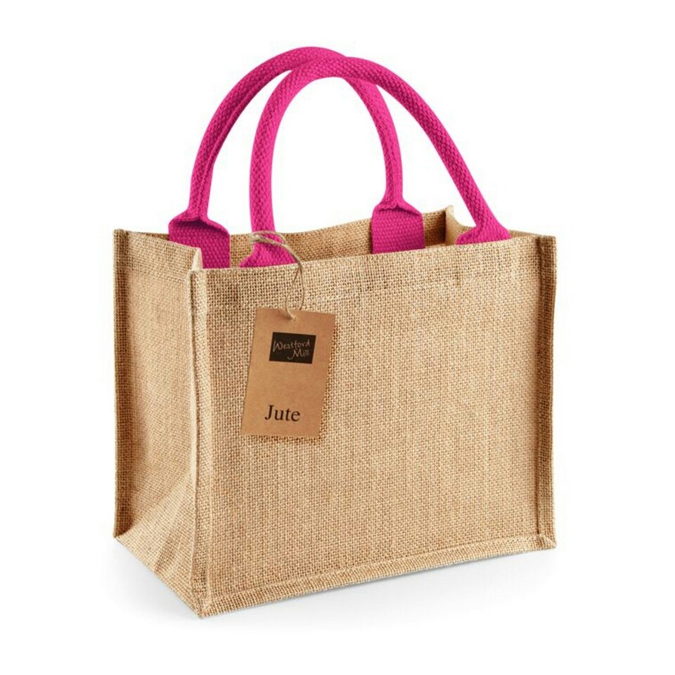 image 1 of Westford Mill Jute Mini Gift Bag - Natural/Fuchsia - One Size Clear