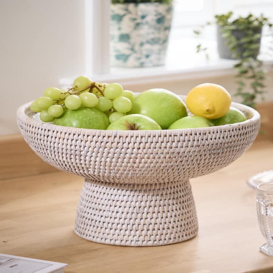 image 1 of White Rattan Fruit Bowl White
