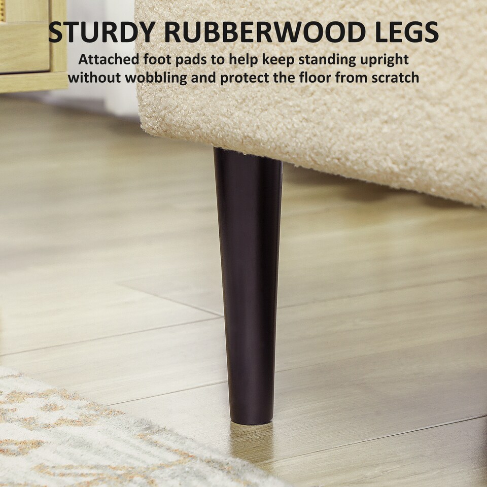 image 1 of HOMCOM 57L Storage Ottoman, End of Bed Bench with Wooden Legs, Fabric Footstool for Living Room, Bedroom, 95 x 38 x 45cm, Cream White | Cream | Cream