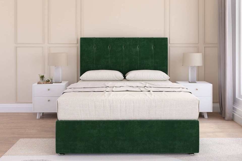 image 1 of Sloomy Highbury Emerald Plush Divan Bed Base 2 Drawers Foot-End With 54 Inch Floor Standing Headboard | Green | Emerald | Small Double | 1