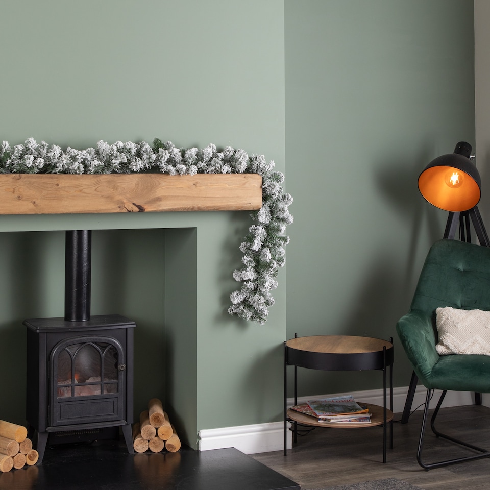 image 1 of 2.7m Green Snow Flocked Christmas Garland with 190 Tips