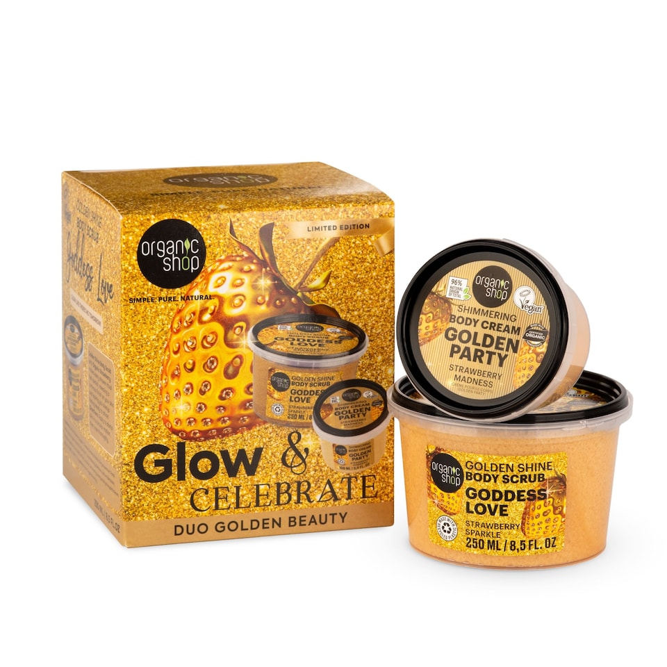 image 1 of Organic Shop Glow & Celebrate Golden Beauty Gift Set 250ml/100ml