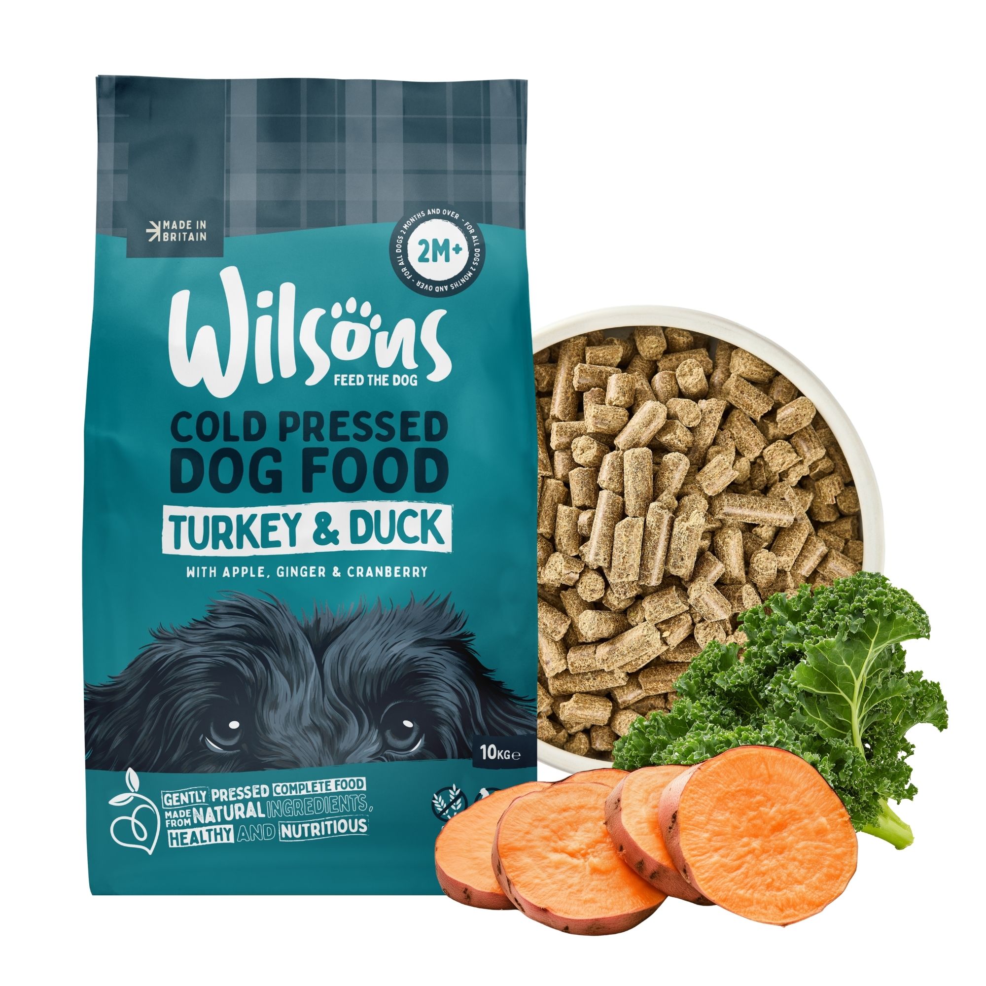 Wilsons Turkey and Duck Cold Pressed Dog Food Natural Grain Free Complete Diet - 2kg bag