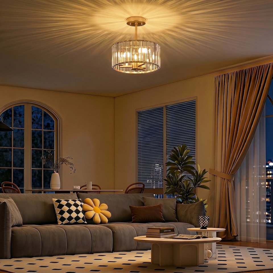 image 1 of HOMCOM Semi Flush Mount Modern Crystal Chandelier Ceiling Light