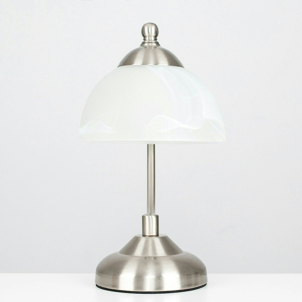 image 1 of ValueLights Curved Brushed Chrome And Frosted Glass Bedside Table Lamp