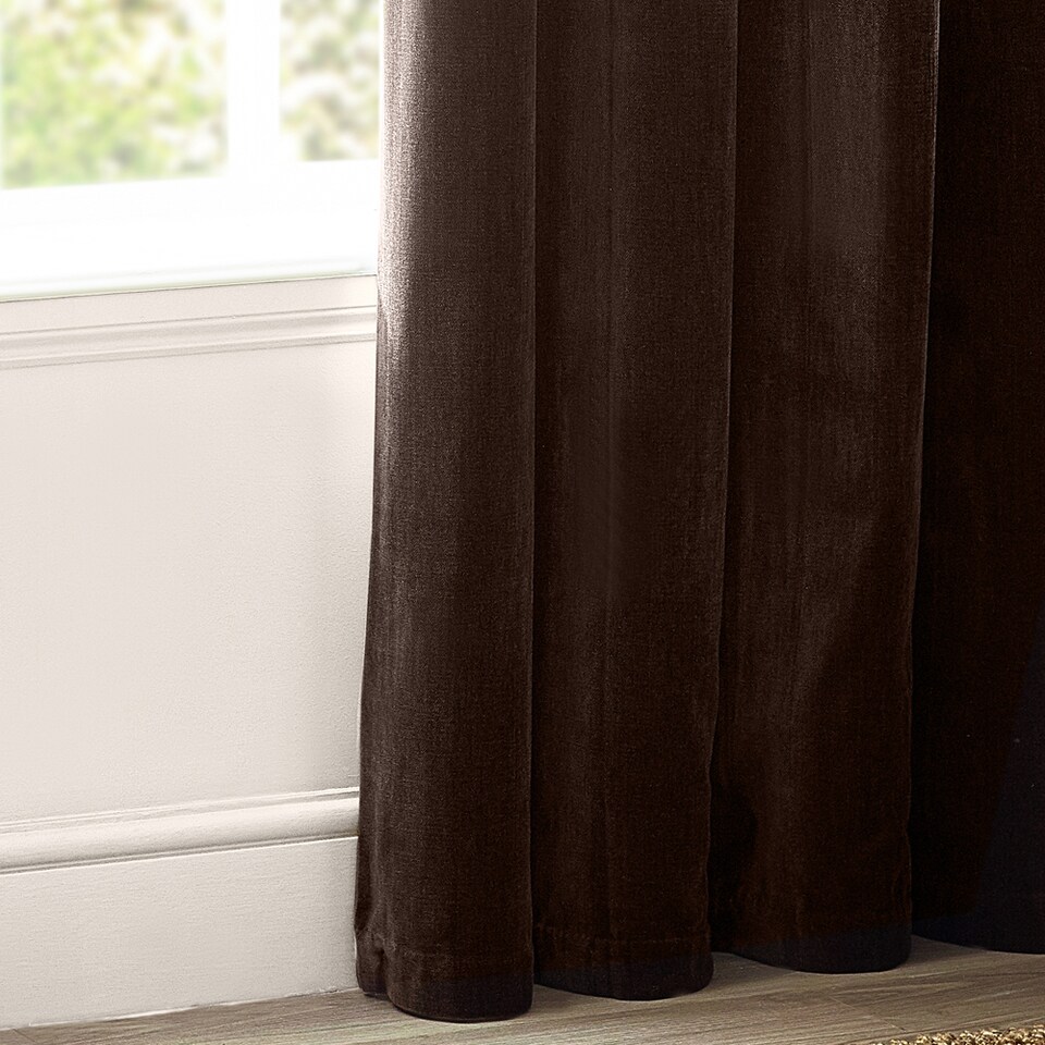 image 1 of Heavy Chenille Blackout Eyelet Curtain Pair | Brown | Brown | 2