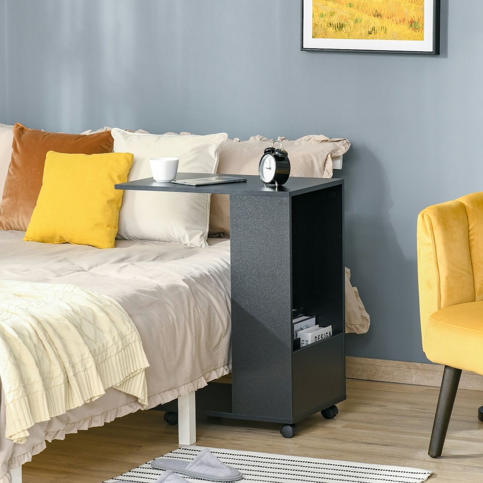 image 1 of HOMCOM Mobile Sofa Side Table for Laptop Coffee w/ Storage and Casters, Black
