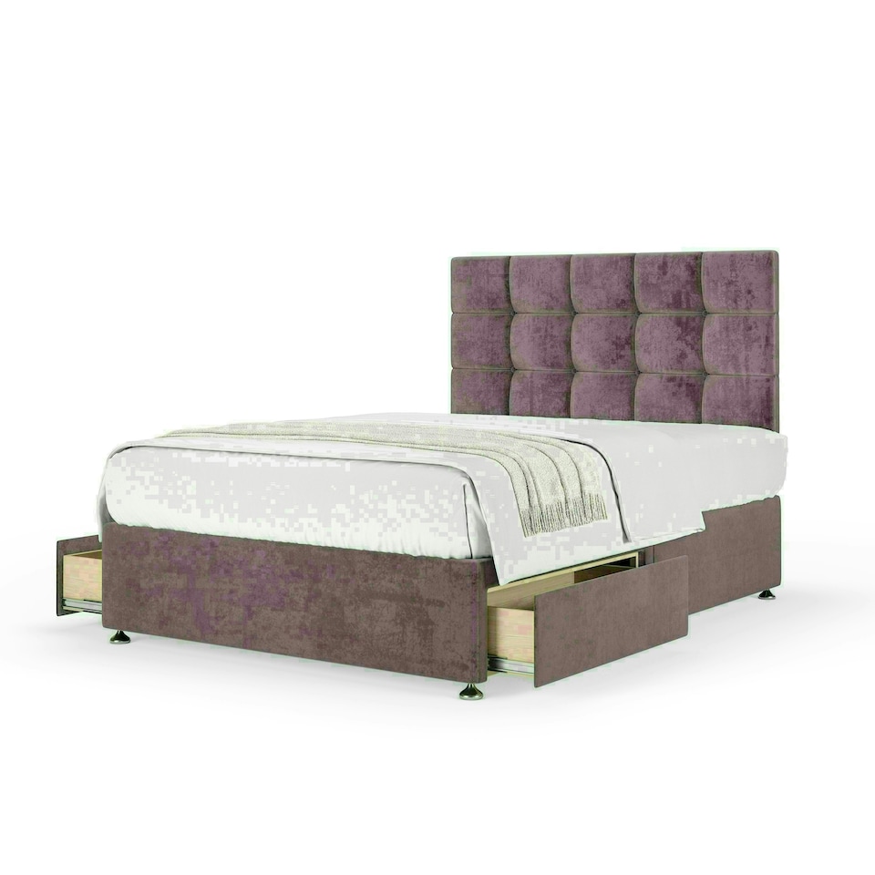 Mauve Naples Velvet 2 Drawer Divan Base and Pearl Headboard Single