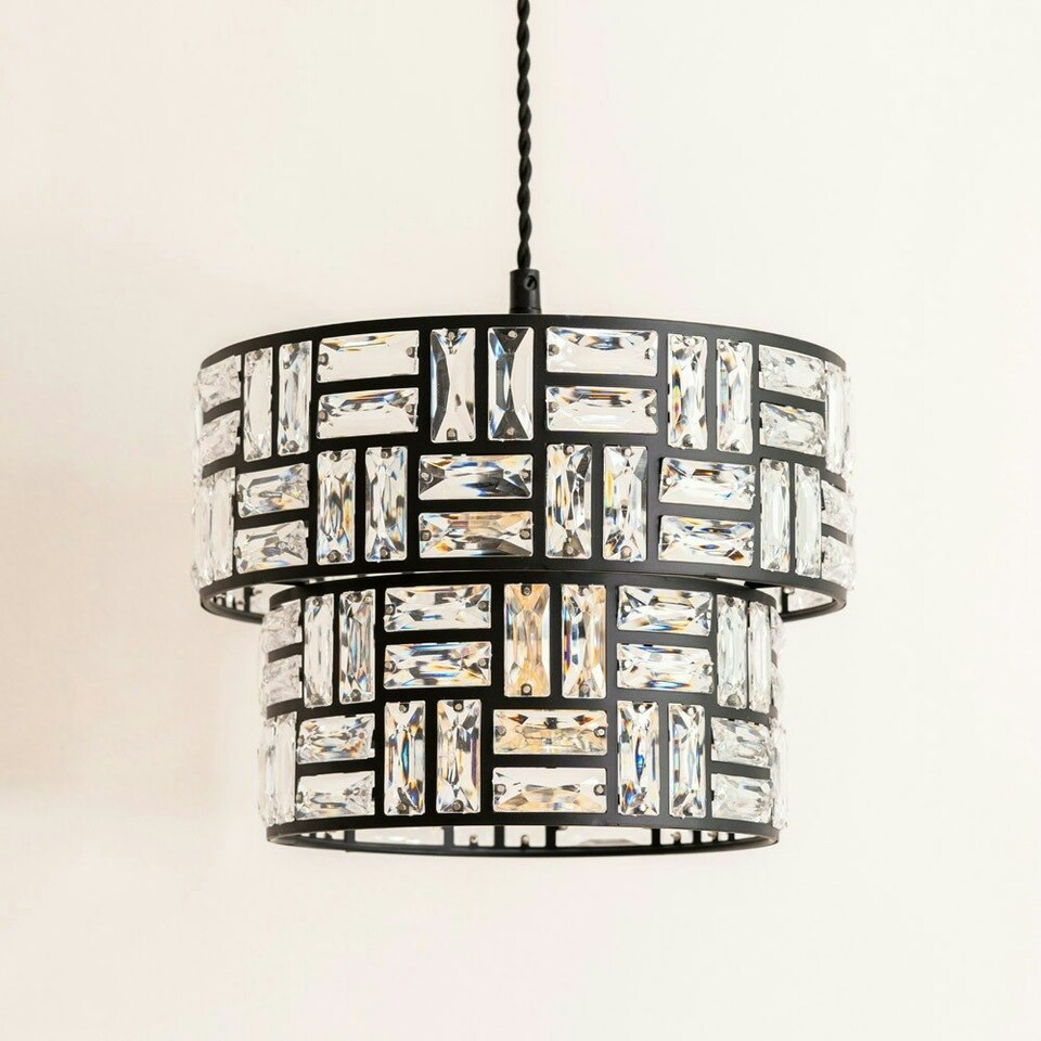image 1 of ValueLights Elise Acrylic Jewel Black Two Tier Easy Fit Lamp Shade