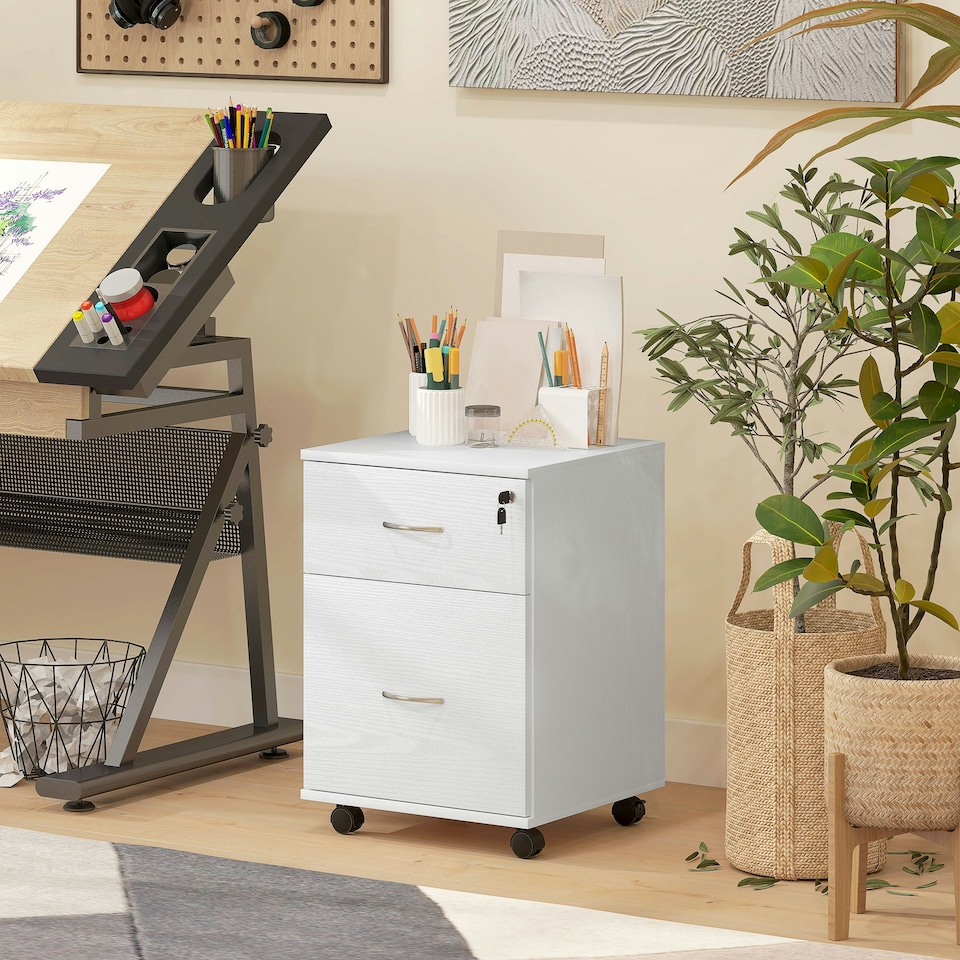 image 1 of HOMCOM Pedestal Office Mobile Filing Cabinet 2 Drawer White