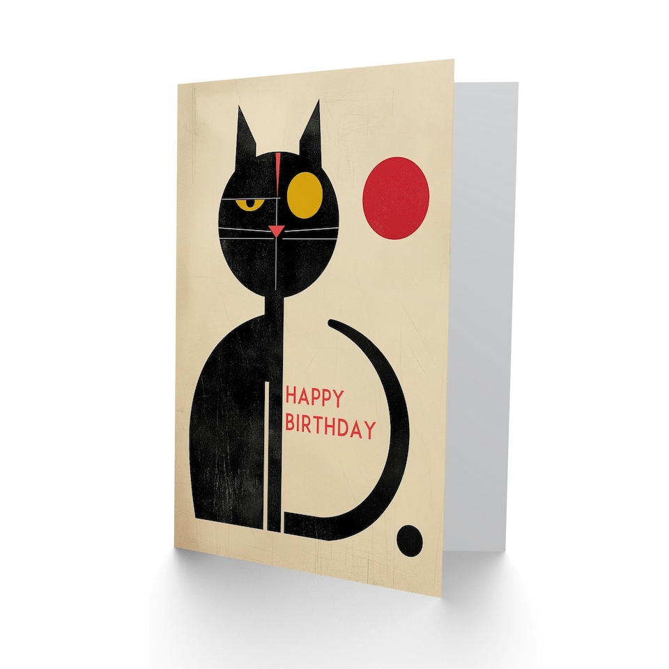 image 1 of Abstract Mid Century Modern Cat Lover Man Him Birthday Card
