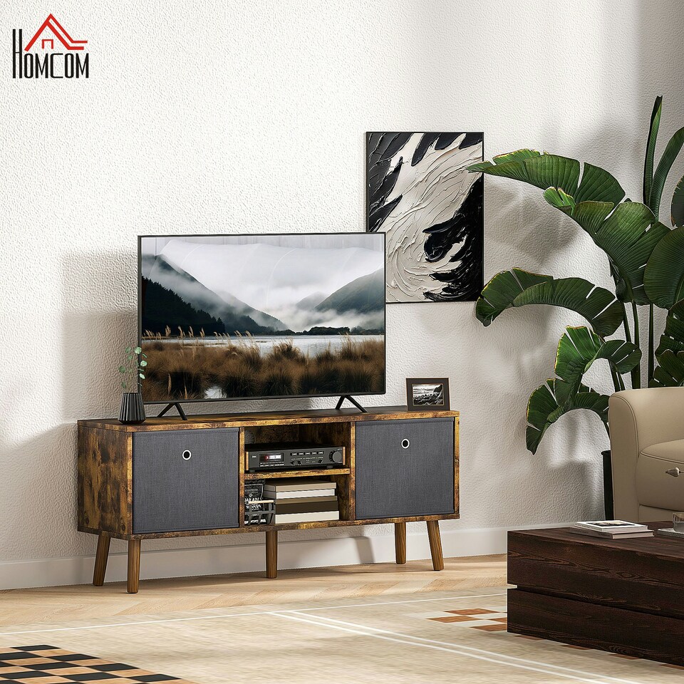 image 1 of HOMCOM Modern TV Cabinet Stand w/ Shelves & Drawers Rustic Brown