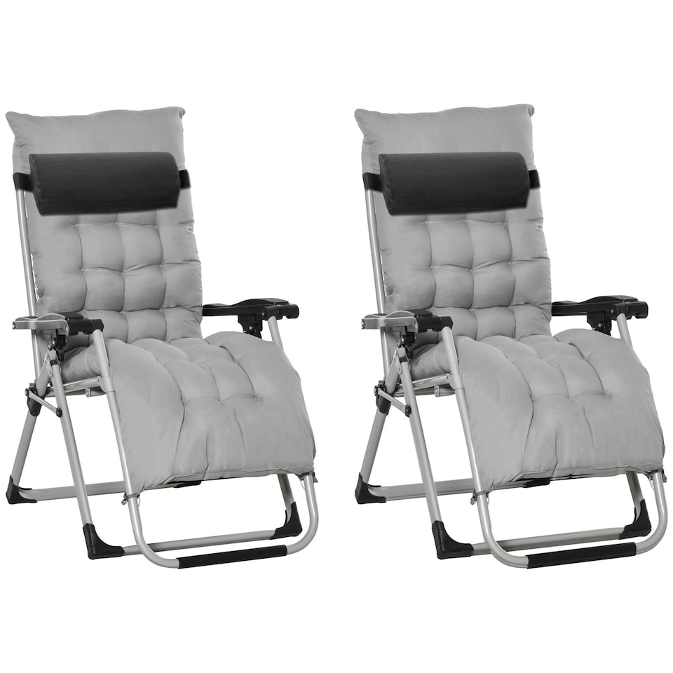 image 1 of Outsunny 2 PCS Reclining Zero Gravity Chair Folding Lounger Cushion Light Grey