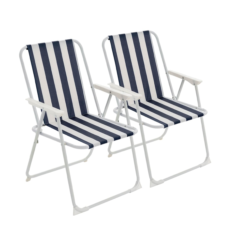 image 1 of Harbour Housewares Folding Metal Beach Chairs - Blue Stripe - Pack of 2 | Blue | Blue