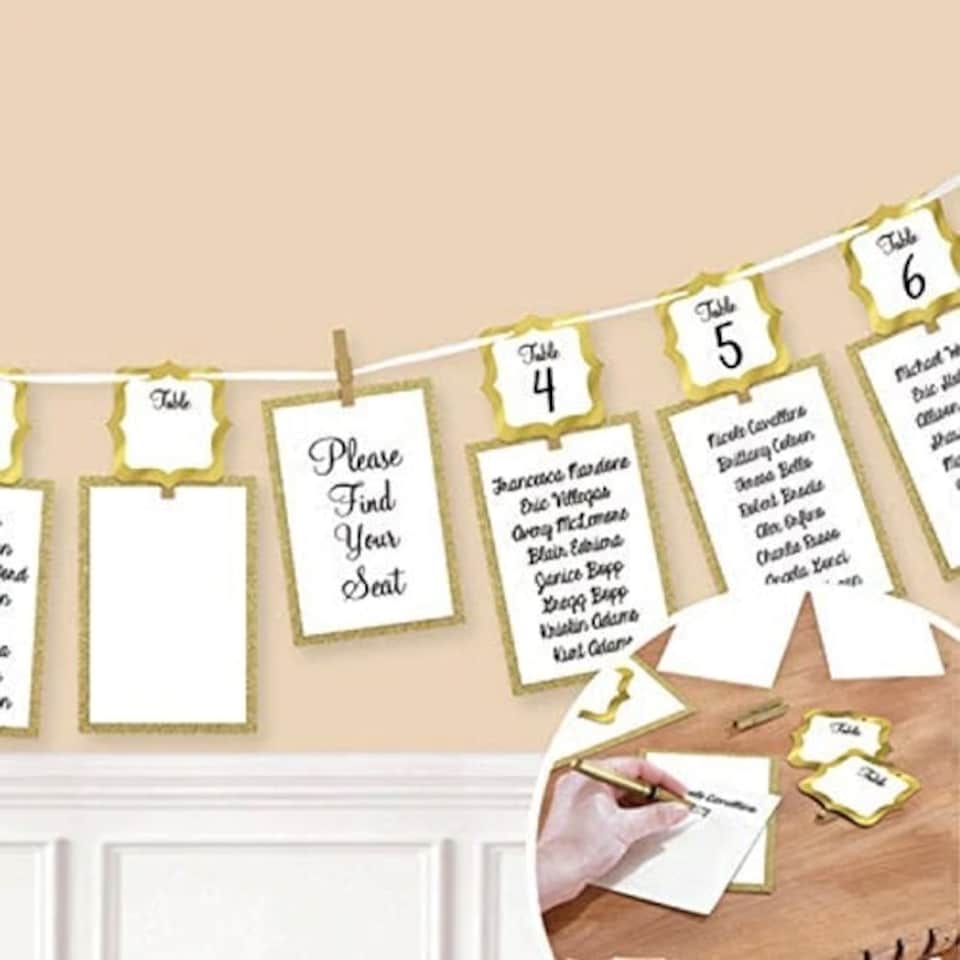 White & Gold Seating Chart Garland Set 365cm