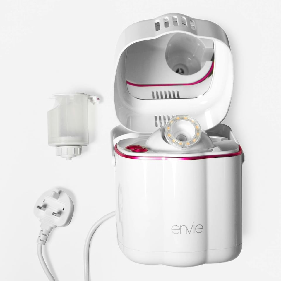 image 1 of Envie Ionic Portable Facial Steamer with LED Spa Light for Women, White