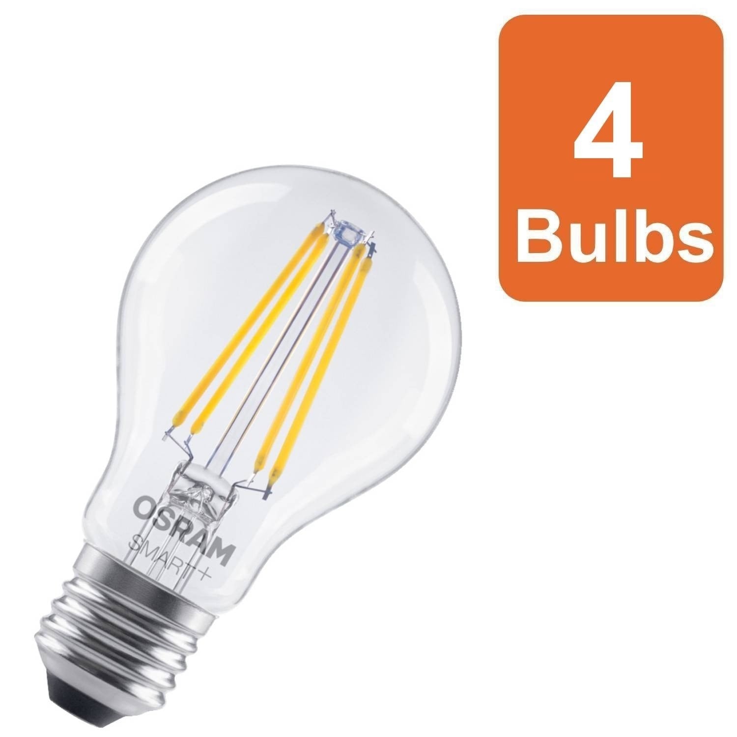 Osram Smart+ Matter E27 Filament Classic A60 Light Bulb Dimmable 6W 4 Pack in Clear