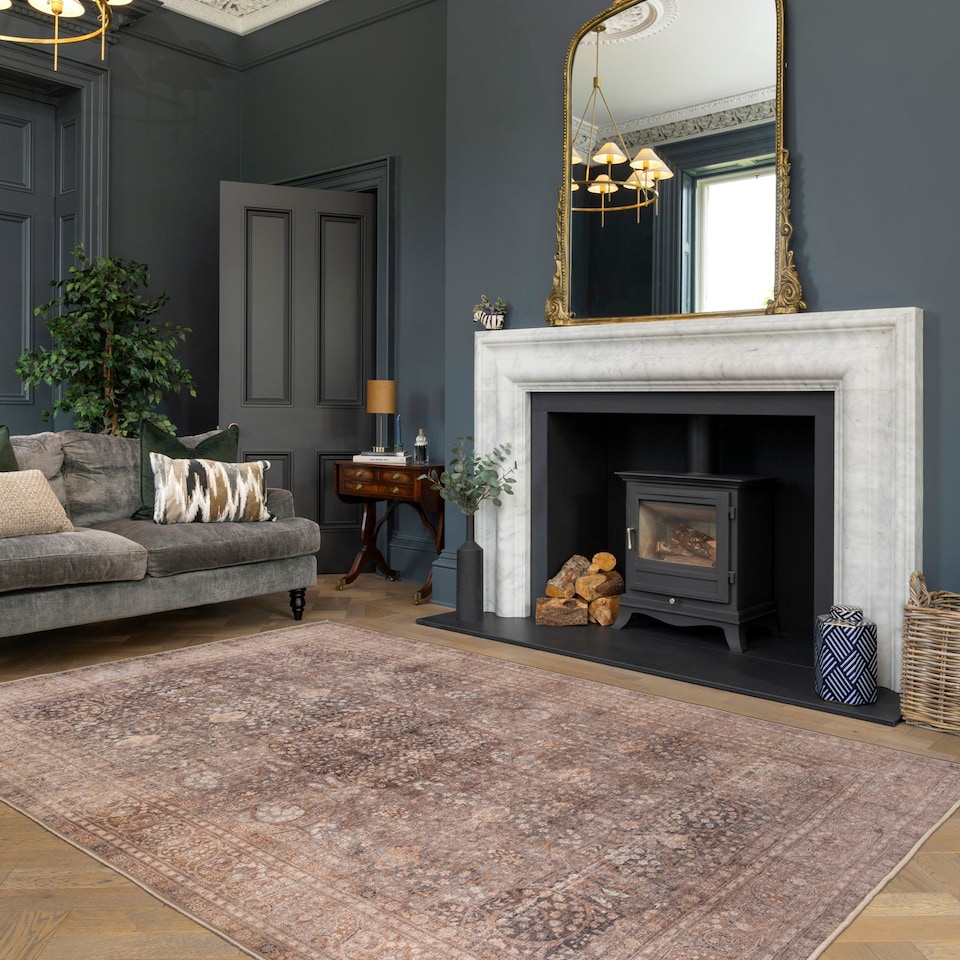 image 1 of Traditional Design Cotton Chenille Rug Beige Machine Washable 160cm x 230cm