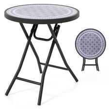 COSTWAY Folding Glass Table Portable Patio Coffee Table w/Footpads-Grey