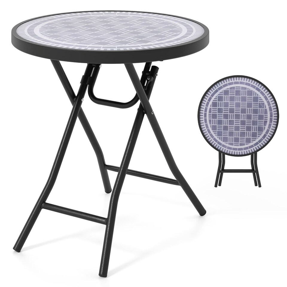 image 1 of COSTWAY Folding Glass Table Portable Patio Coffee Table w/Footpads-Grey