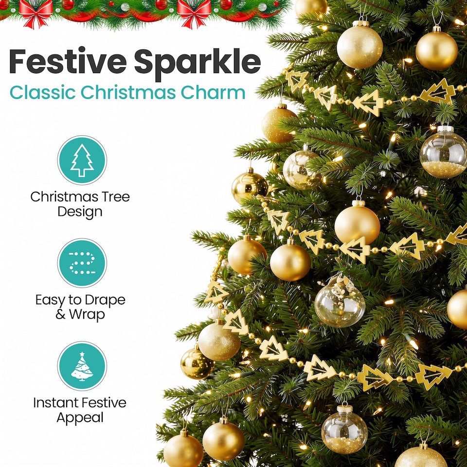 image 1 of 5M Christmas Tree Bead Garland, Metallic Hanging Chain Feastive Garland