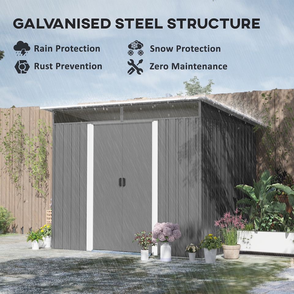image 1 of Outsunny 8.5 x 6ft Metal Shed with Lightsky Panels, Garden Storage Tool House with Double Doors for Garden, Patio and Lawn, Grey