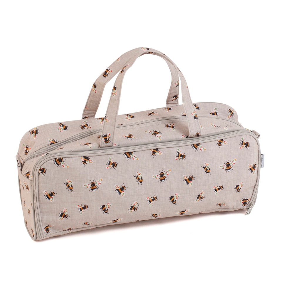 image 1 of Hobby Gift Knitting Storage Bag with Zipped Needle Case, Natural Bees