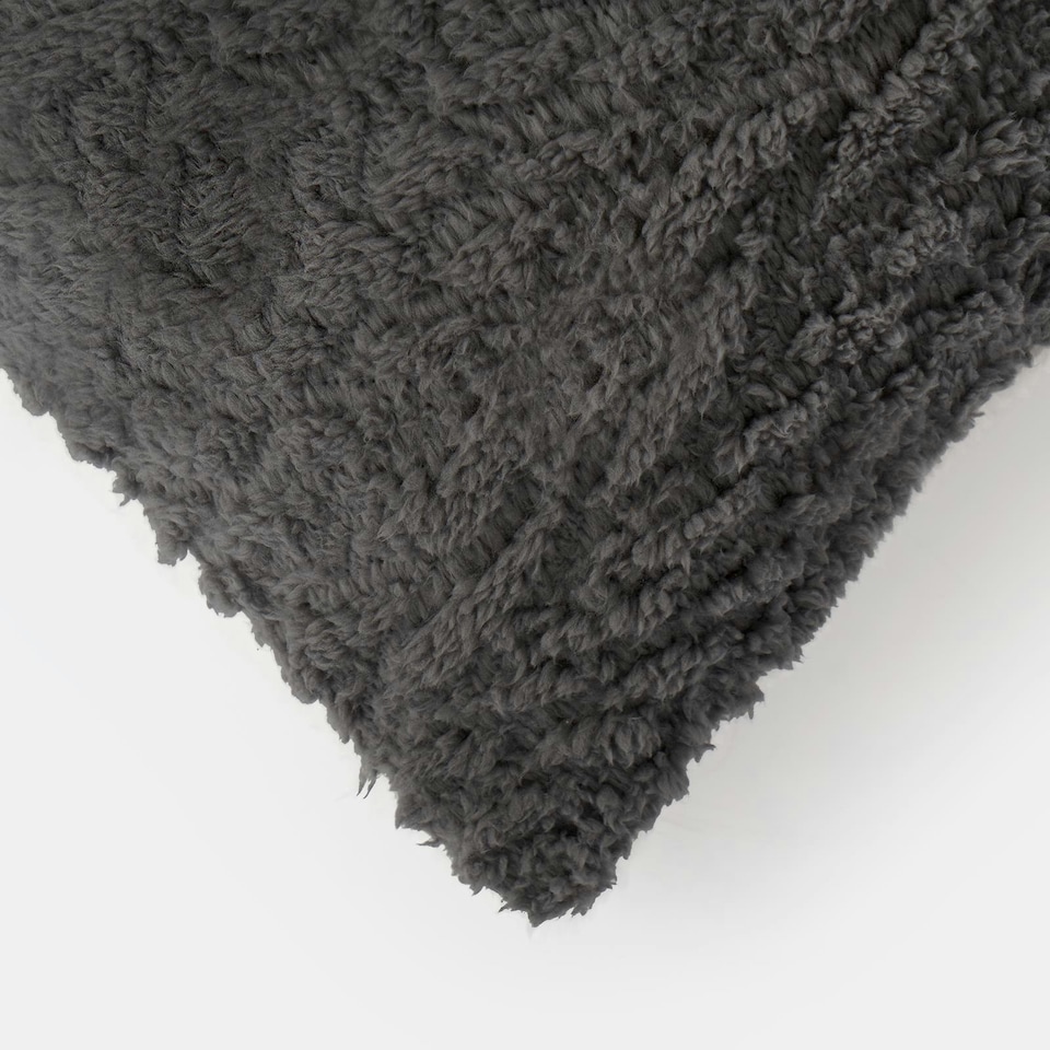 image 1 of OHS 4 x Cable Knit Sherpa Texture Filled Cushions, 45x45cm - Grey