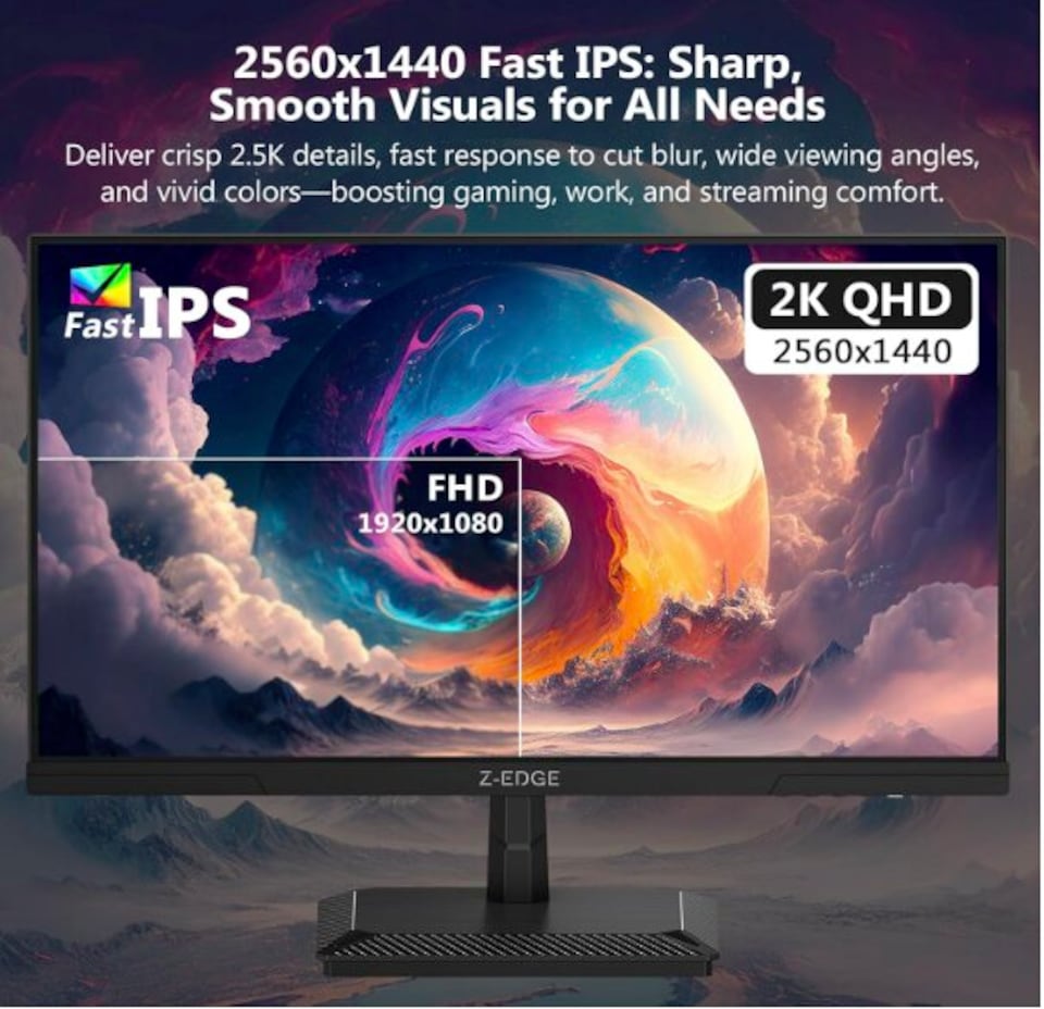 image 1 of Z-Edge 27 Inch QHD Gaming Monitor 260Hz 240Hz 2K 2560x1440 Fast IPS, Black | PC Monitor 1440P, 1ms MPRT, 350cd/m² Brightness, Crosshair, FreeSync, DisplayPort (260Hz), HDMI (144Hz), VESA Mountable
