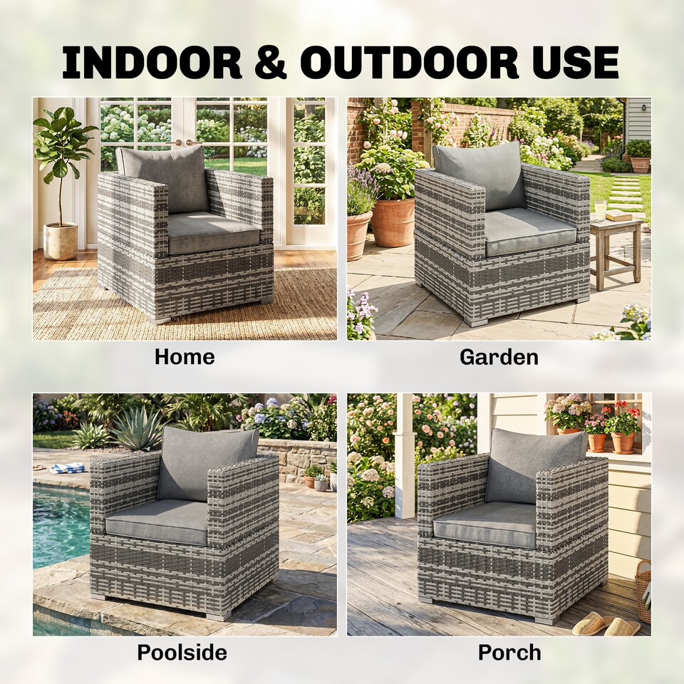 image 1 of Outsunny Single Wicker Furniture Sofa Chair w/ Padded Cushion for Garden Balcony | Grey