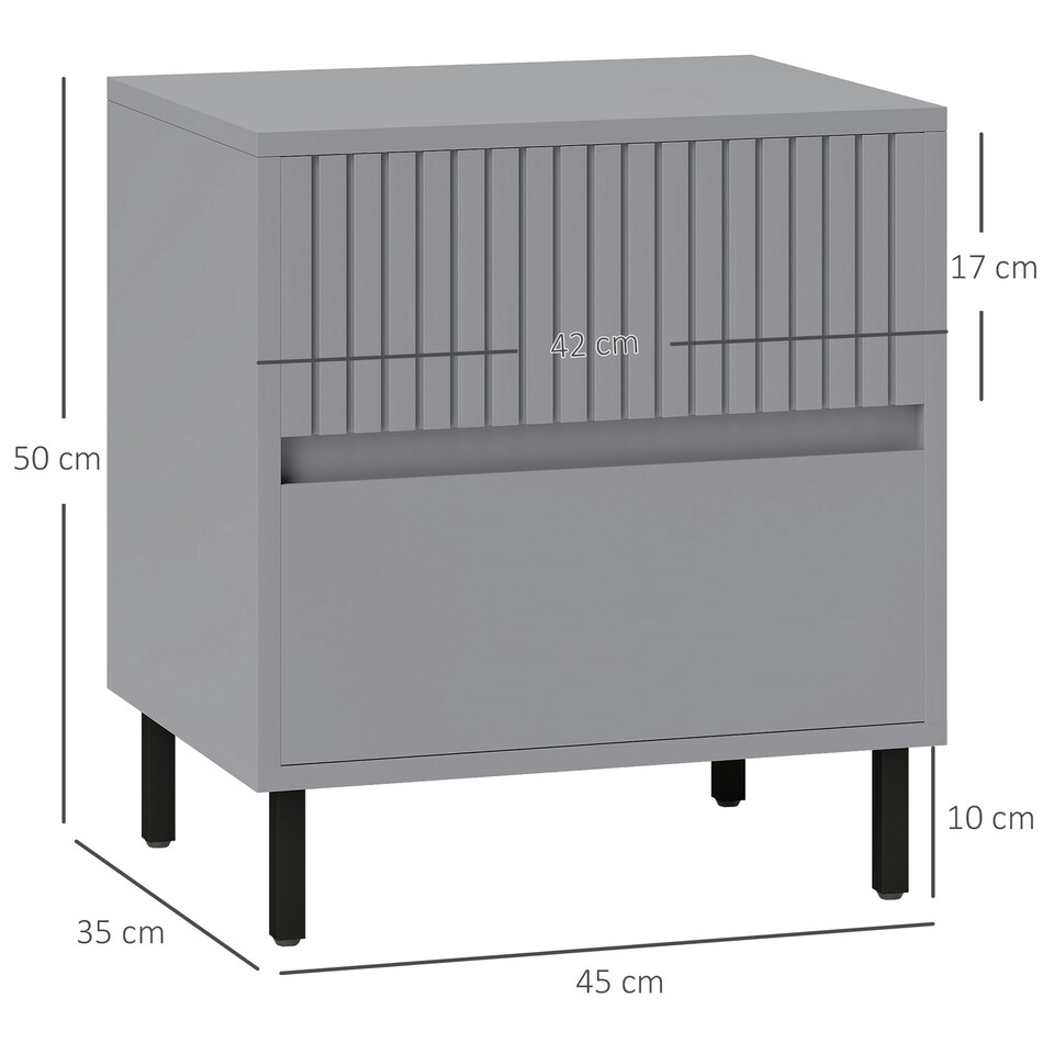 image 1 of HOMCOM Bedside Table with 2 Drawers and Steel Legs for Bedroom, Grey