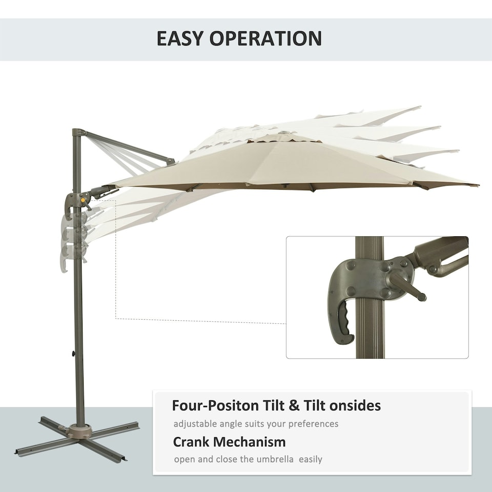 image 1 of Outsunny 3(m) Cantilever Parasol 360 Rotation Roma Umbrella Tilt Crank