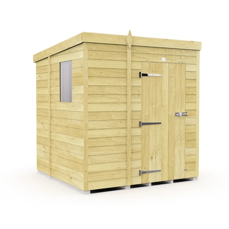 image 1 of 5 x 6 Feet Pent Shed - Single Door With Windows - Wood - L178 x W158 x H201 cm Brown