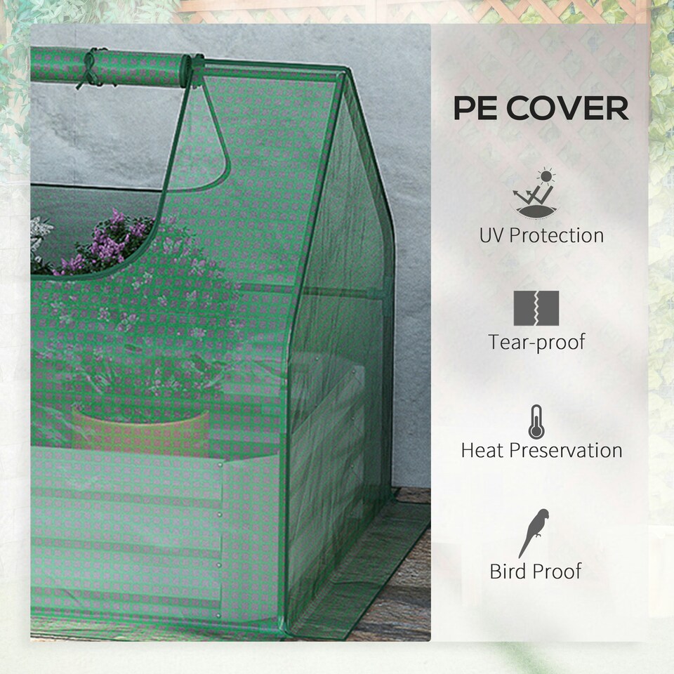 image 1 of Outsunny Raised Garden Bed Planter Box with Greenhouse, Large Window, Clear