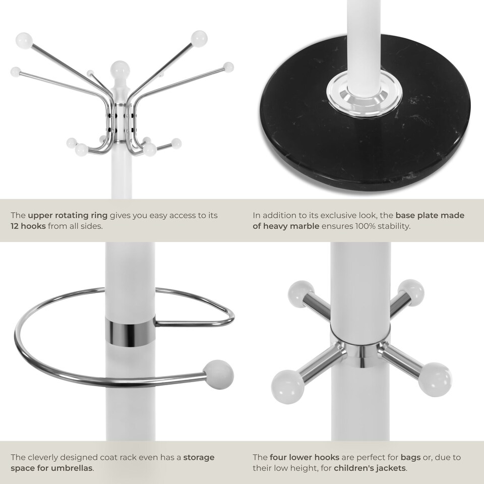 image 1 of Coat Stand - 16 hooks, with umbrella and bag holder | White | white | One Size | 1
