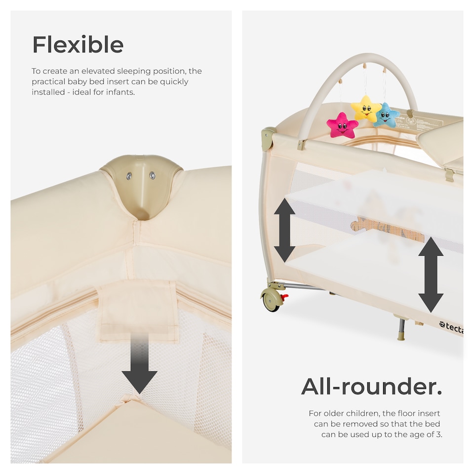 image 1 of Travel Cot Dog - foldable, with changing mat, for children up to 36 months | Cream | beige | 132 x 75 x 104 cm | 1