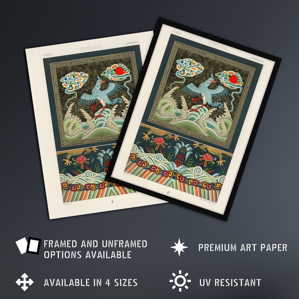 image 1 of Chinese Patterns with Birds Racinet Vintage Wall Art Poster Print 12X16"