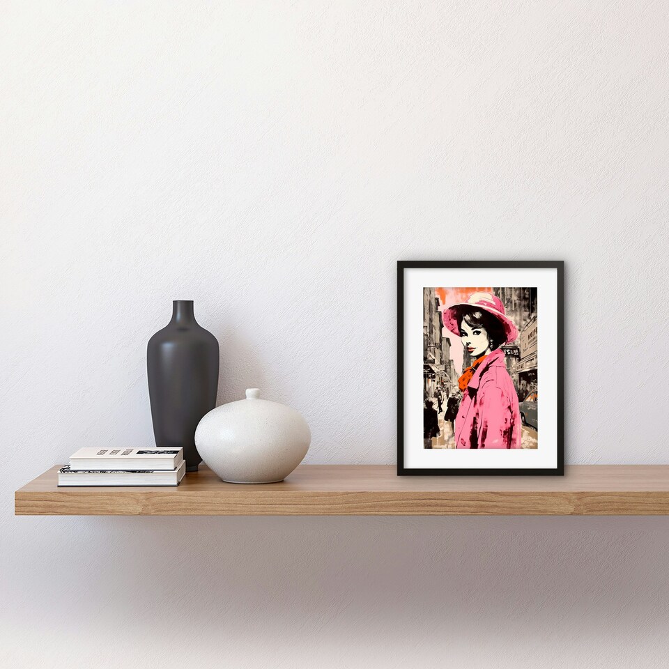 image 1 of Retro Aesthetic Vintage Fashion Woman Street 9x7" Black Framed Wall Art Print