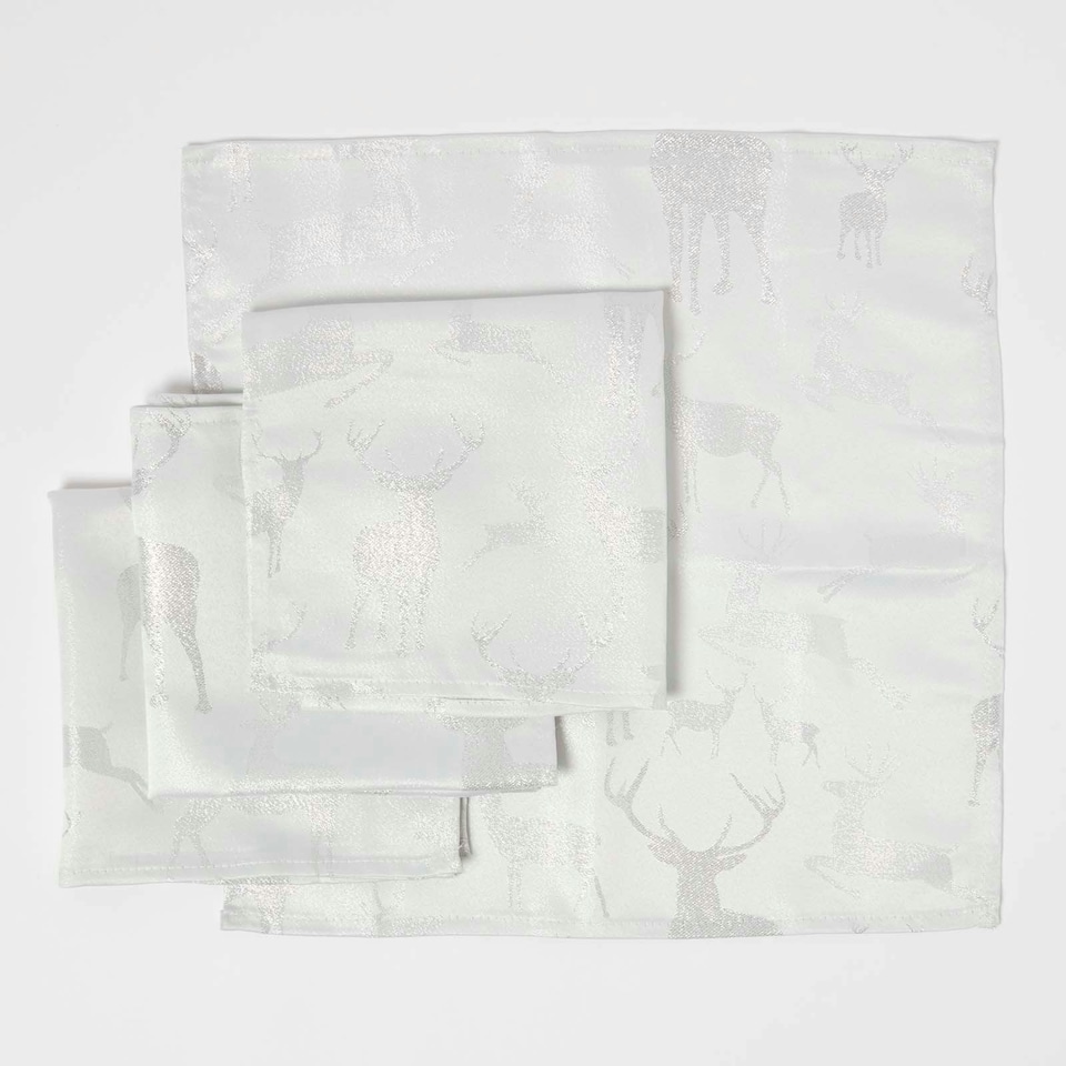 image 1 of Homescapes Silver Stag Christmas Napkins - Set of 4