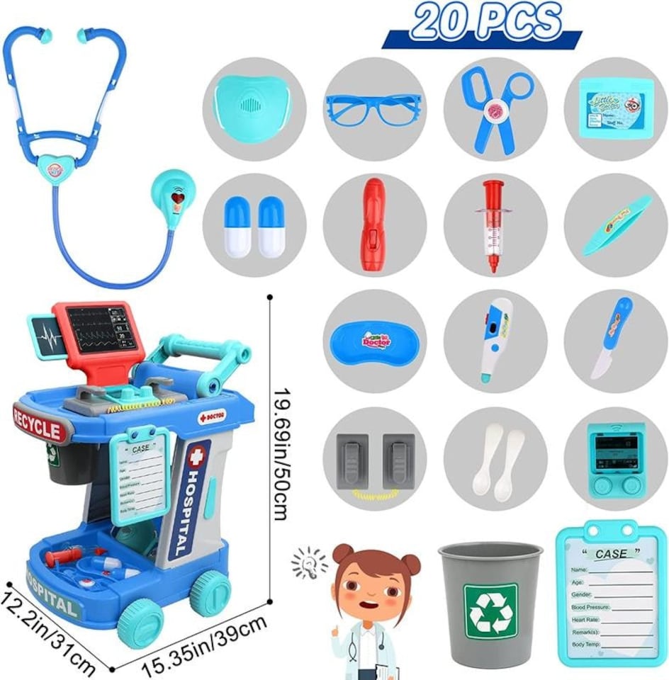 image 1 of Multi-Purpose Doctor’s Trolley Set for Kids – Educational Role Play Medical Center Playset for Ages 3-12